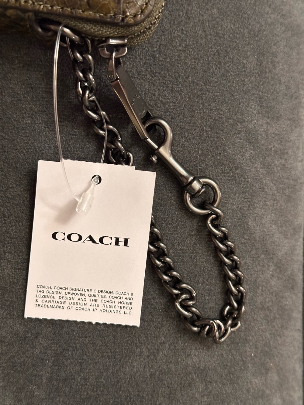 Coach Zip Card Case Wallet With Snake Print Leather - Gunmetal/Olive nwt - Picture 8 of 14